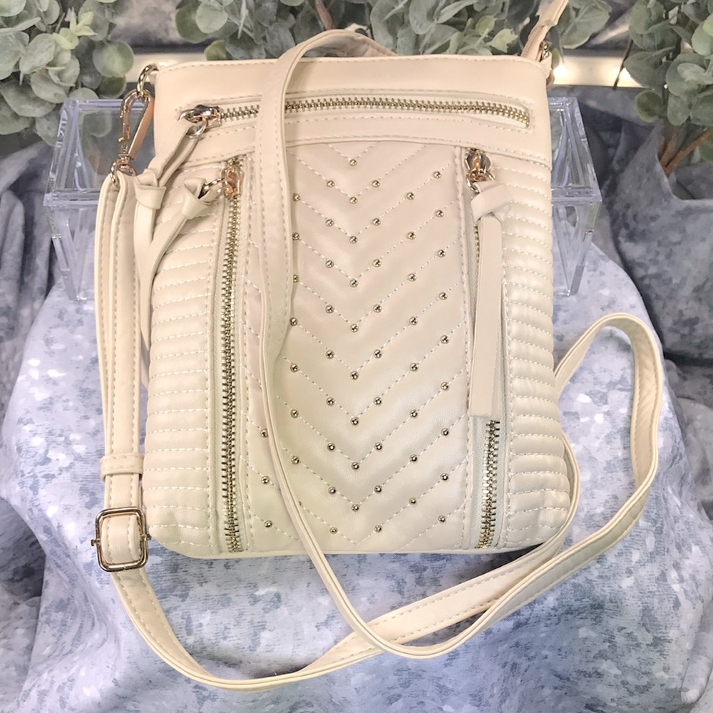 Melie Bianco Beige Sm. Shoulder Bag 7”W x 9”H w/24” Adjustable Shoulder Strap